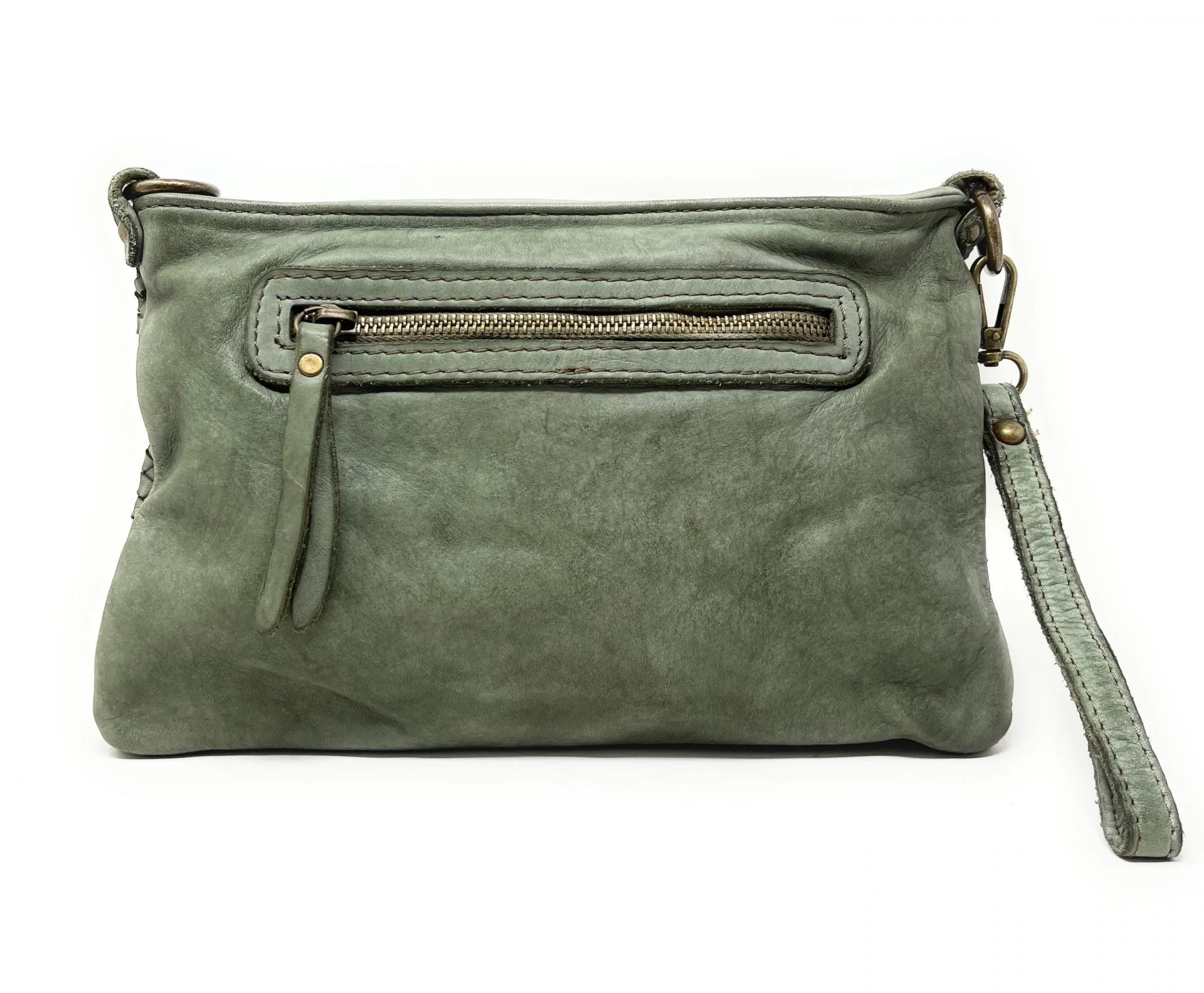 Sac pochette à bandoulière en cuir tressé MISS JOE Vert amande - Image 4