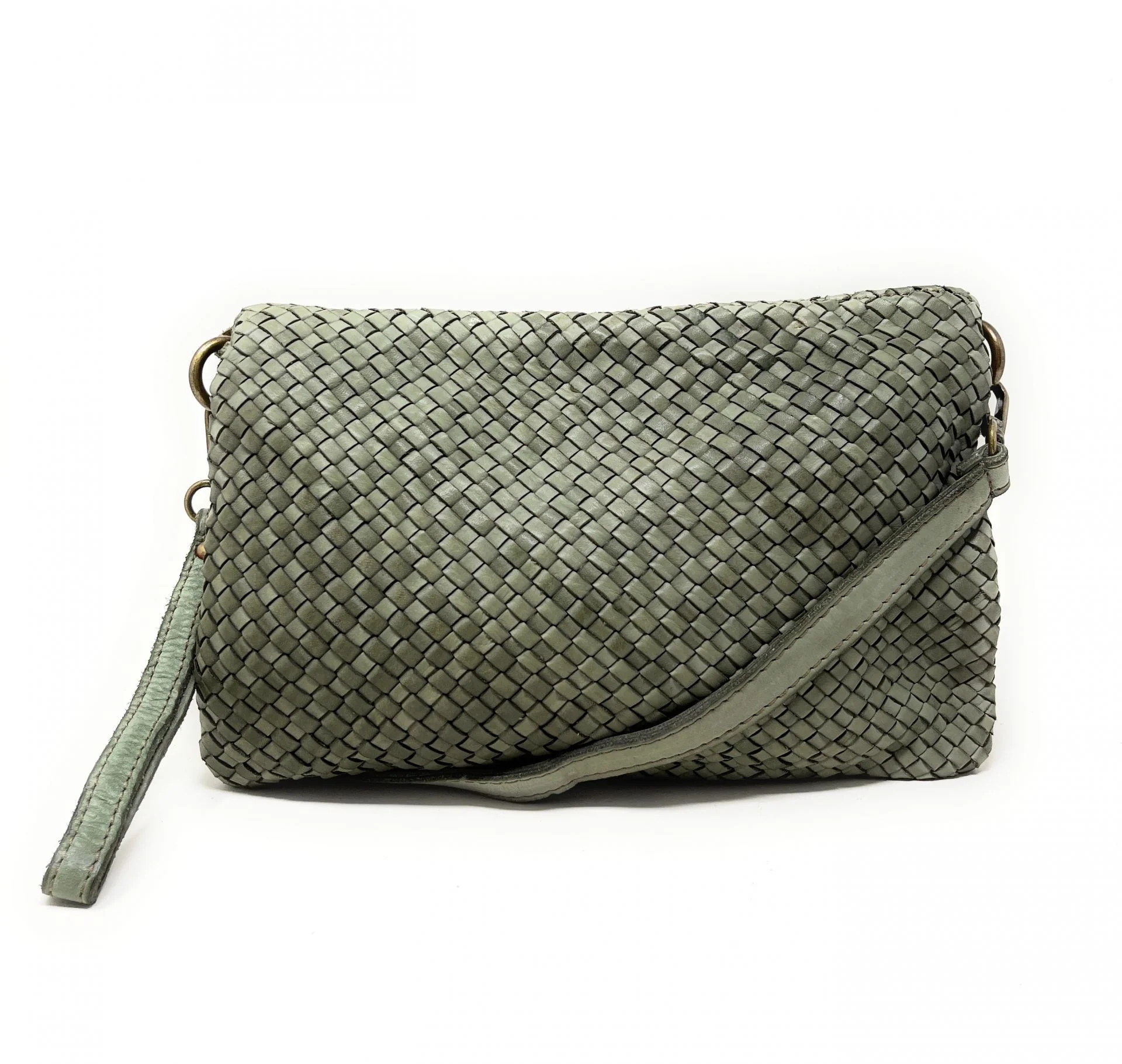 Sac pochette à bandoulière en cuir tressé MISS JOE Vert amande - Image 5