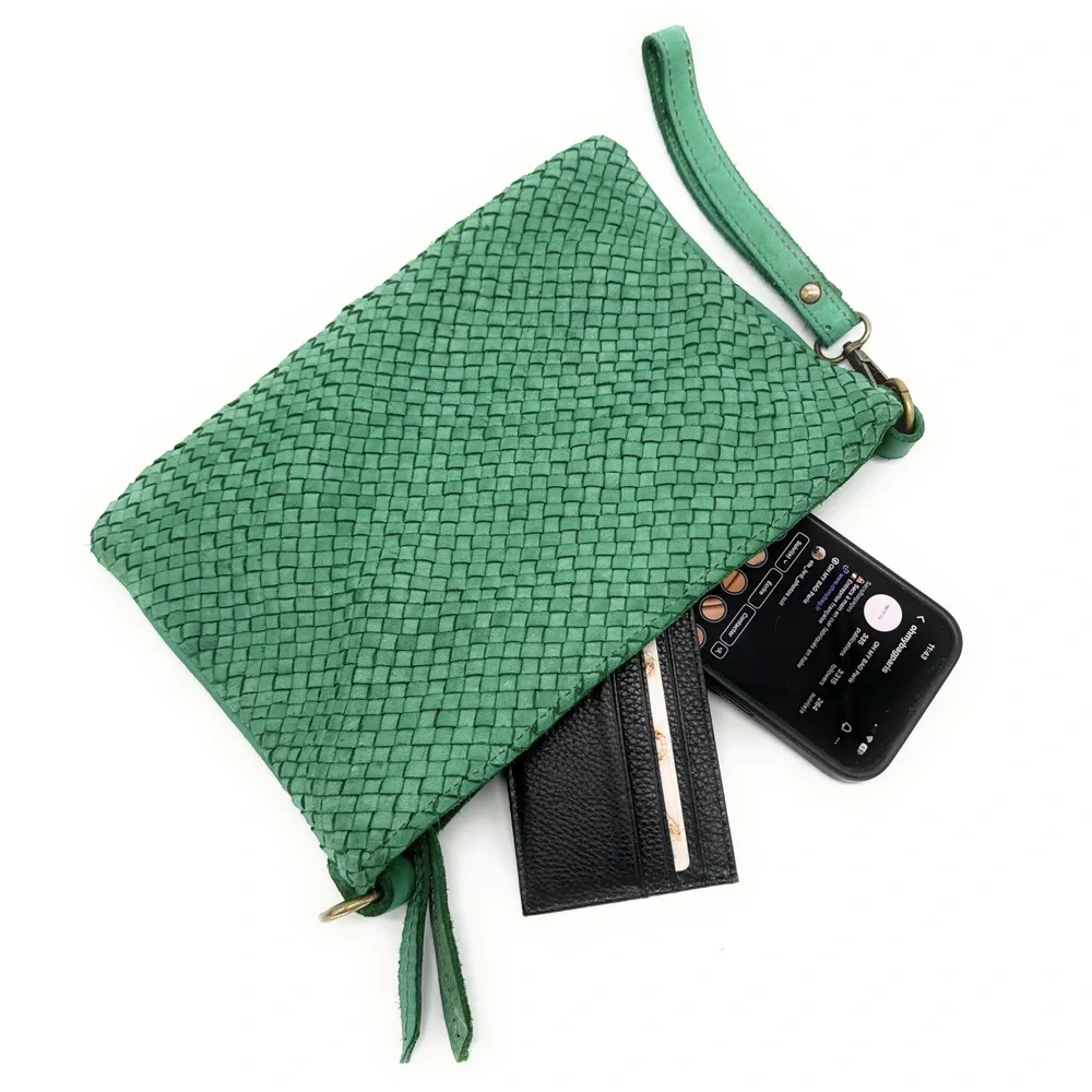 Sac pochette à bandoulière en cuir tressé MISS JOE Vert anglais - Image 5