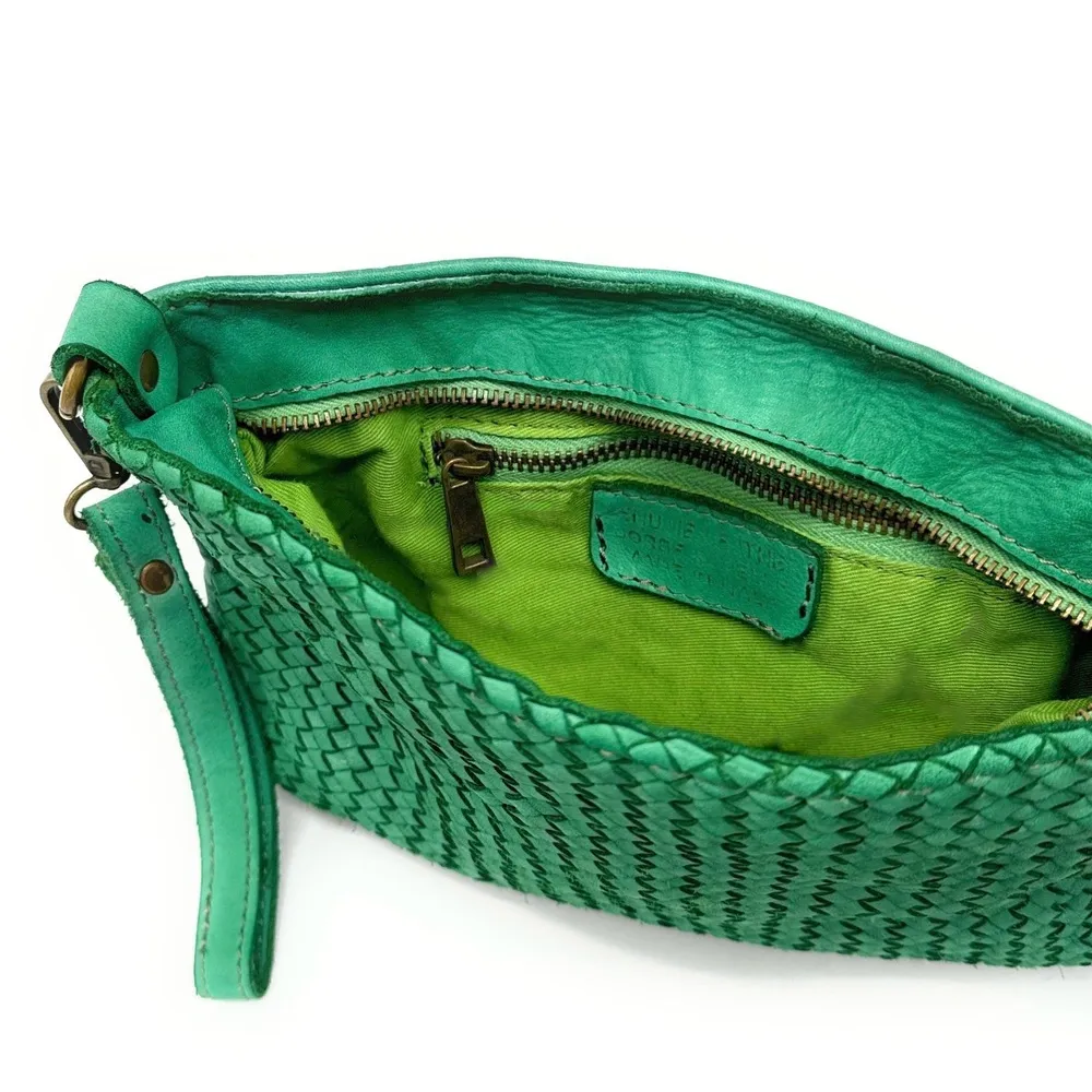 Sac pochette à bandoulière en cuir tressé MISS JOE Vert anglais - Image 6