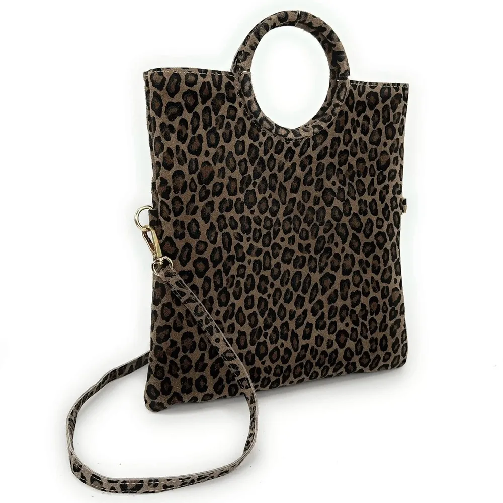 Sac pochette en daim CHARLOTTE ET LEO Léopard taupe foncé - Image 2