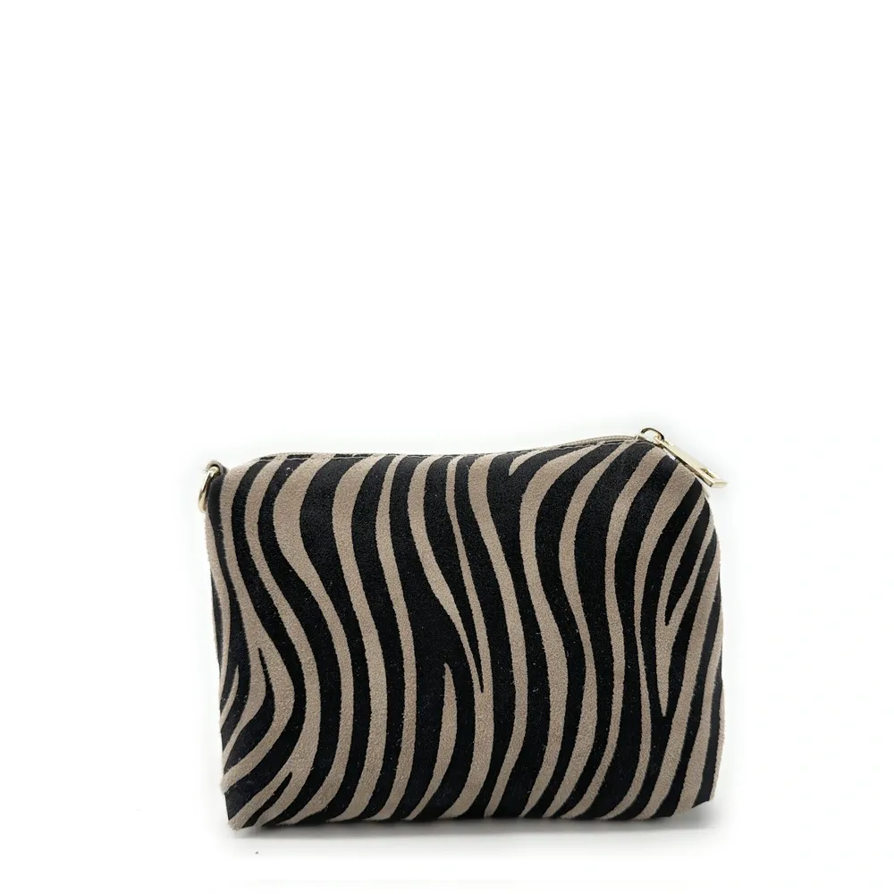 Sac pochette en daim CHARLOTTE ET LEO Zèbre taupe - Image 6