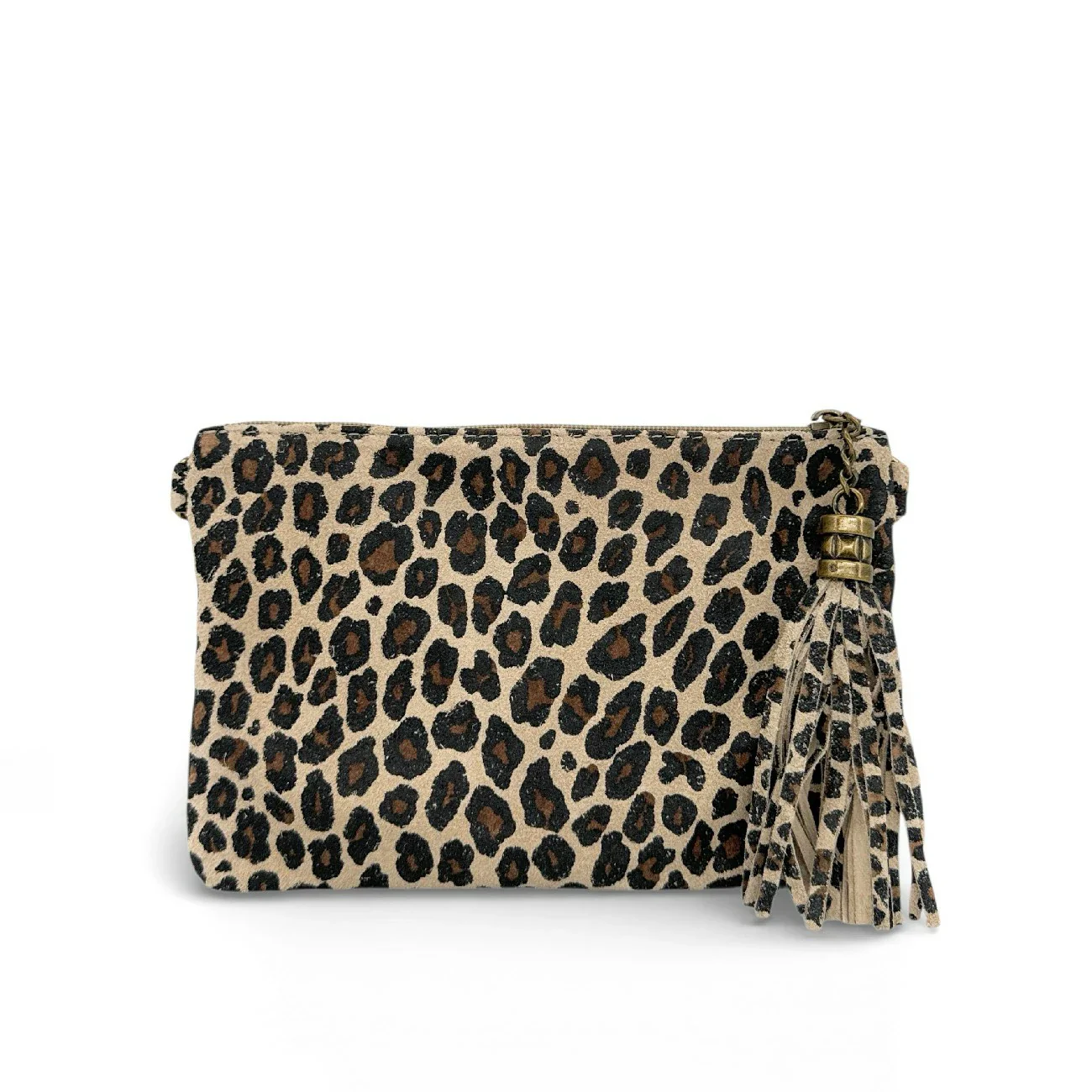 Sac pochette en daim à motif MORGANE JUNGLE Léopard taupe clair - Image 7