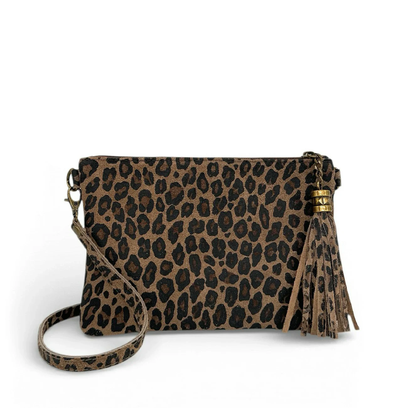 Sac pochette en daim à motif MORGANE JUNGLE Léopard taupe foncé - Image 3