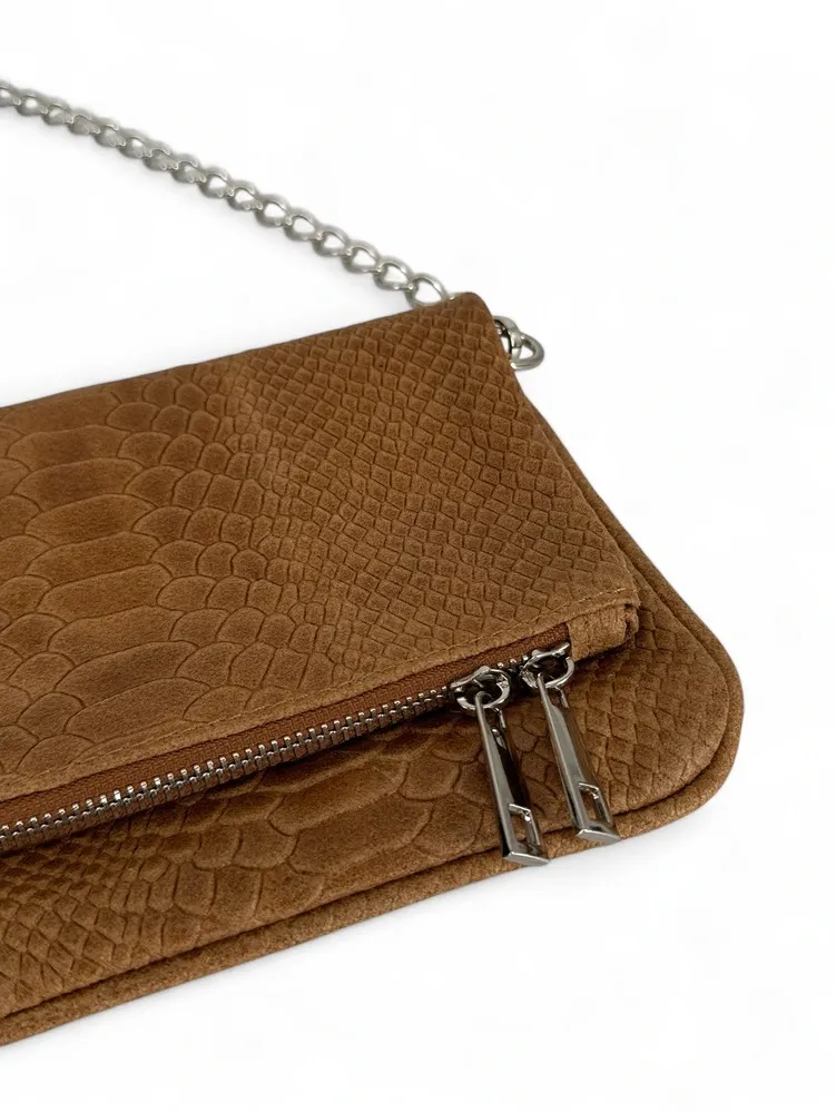 Sac pochette en cuir embossé ROXANE PYTHON Camel - Image 3