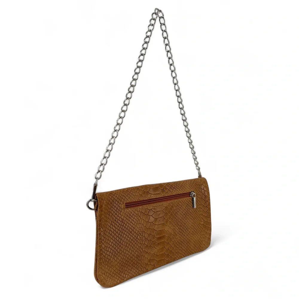 Sac pochette en cuir embossé ROXANE PYTHON Camel - Image 4