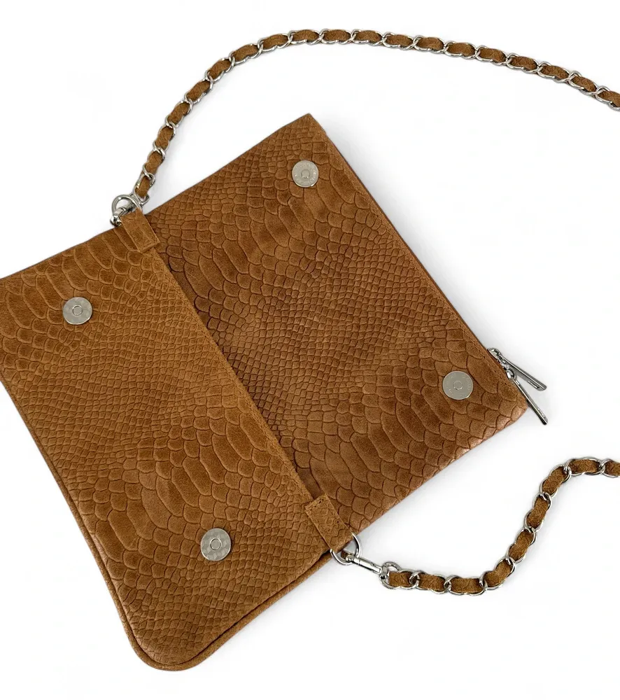 Sac pochette en cuir embossé ROXANE PYTHON Camel - Image 5