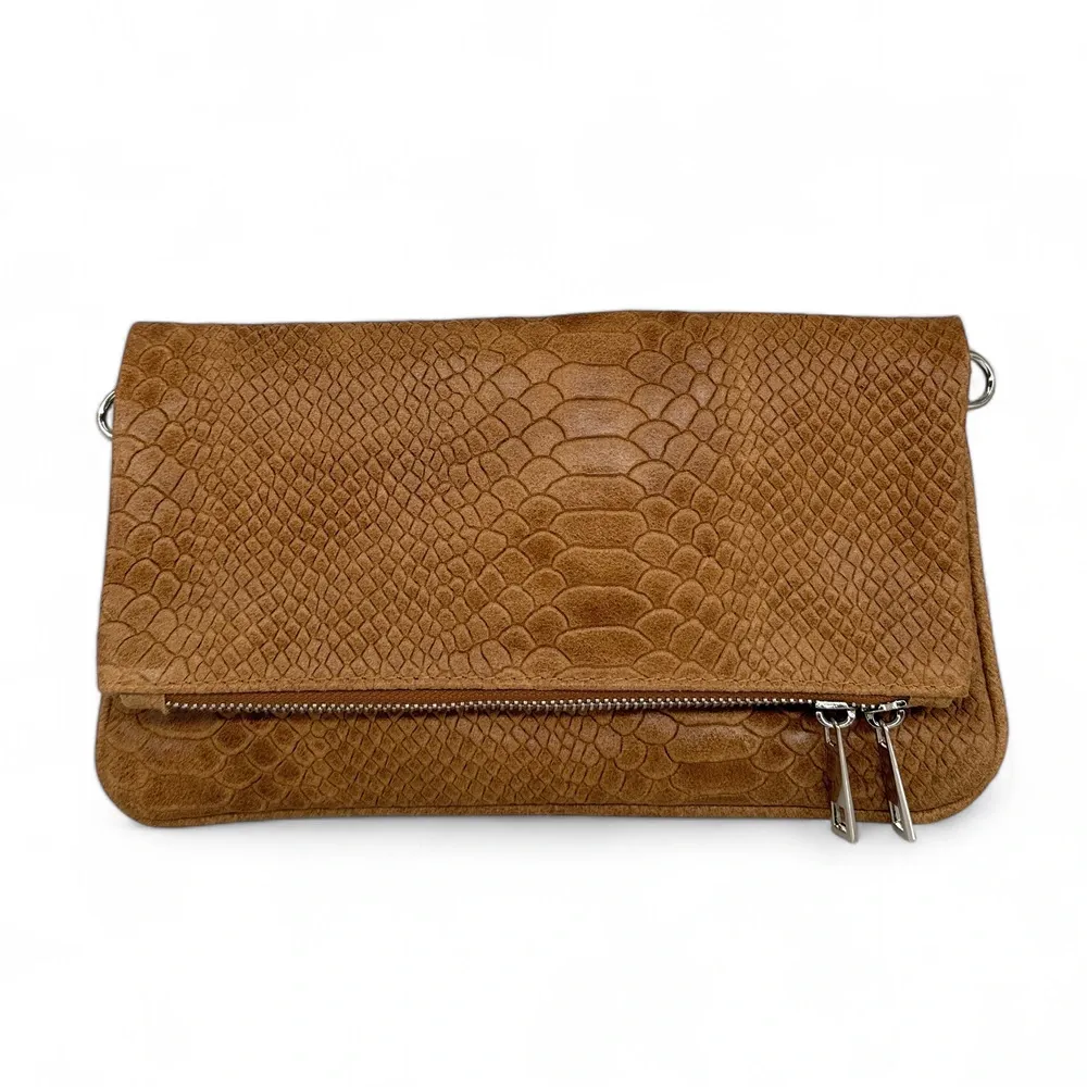 Sac pochette en cuir embossé ROXANE PYTHON Camel - Image 7