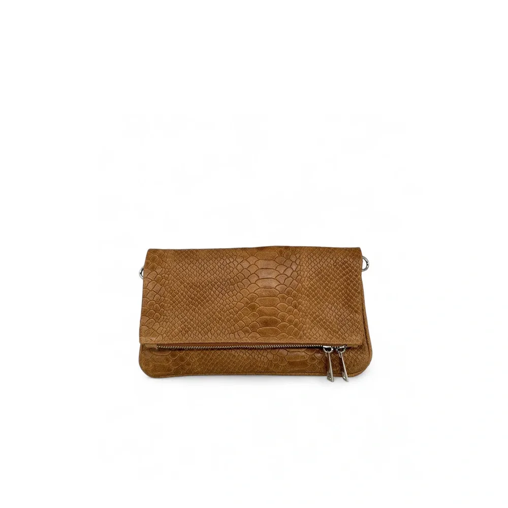 Sac pochette en cuir embossé ROXANE PYTHON Camel - Image 8