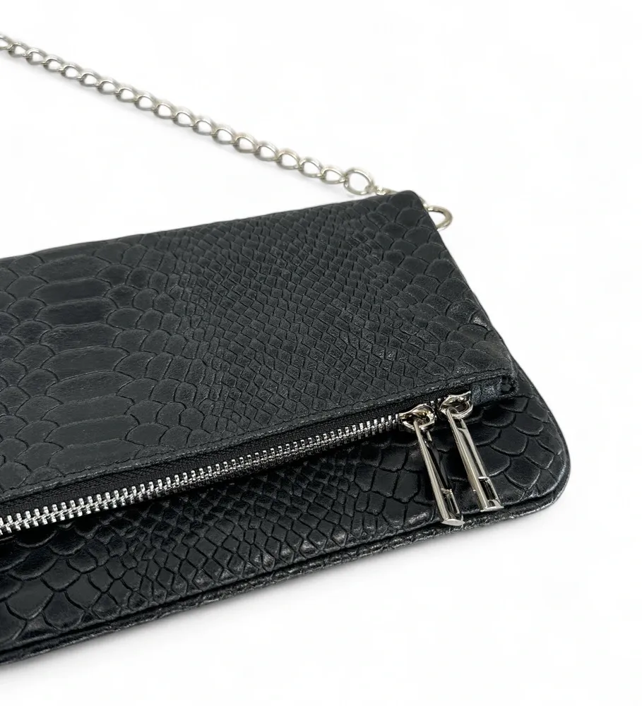 Sac pochette en cuir embossé ROXANE PYTHON Noir - Image 3
