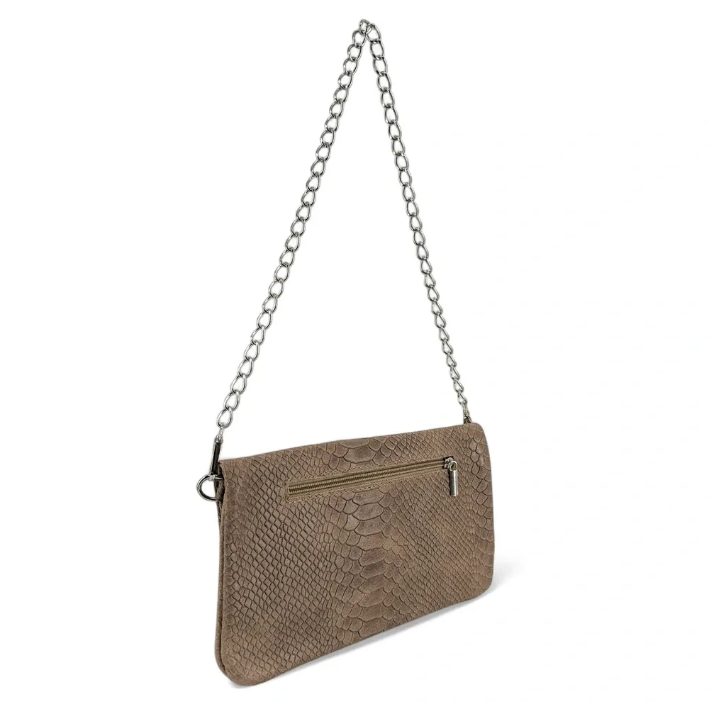 Sac pochette en cuir embossé ROXANE PYTHON Taupe - Image 4