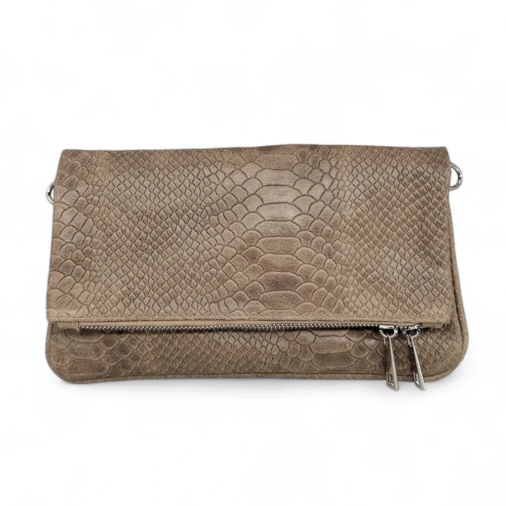 Sac pochette en cuir embossé ROXANE PYTHON Taupe - Image 5