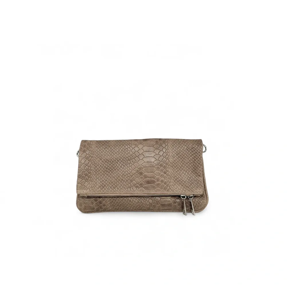 Sac pochette en cuir embossé ROXANE PYTHON Taupe - Image 6