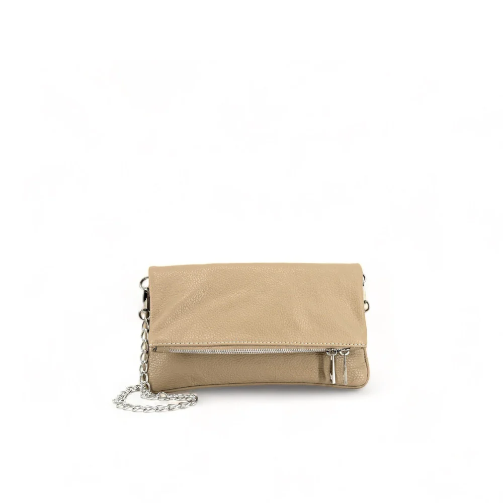 Sac pochette en cuir grainé ROXANE Taupe - Image 2