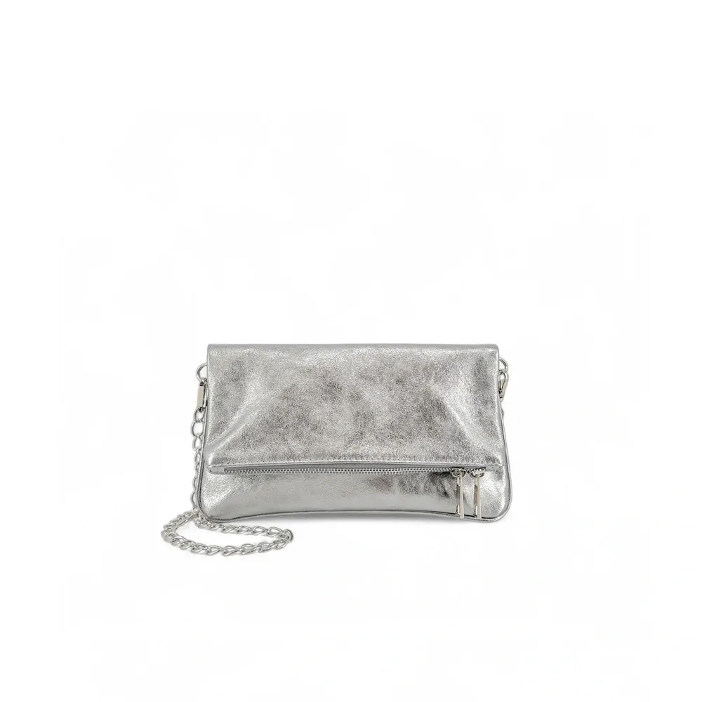 Sac pochette en cuir irisé ROXANE Argent clair - Image 2