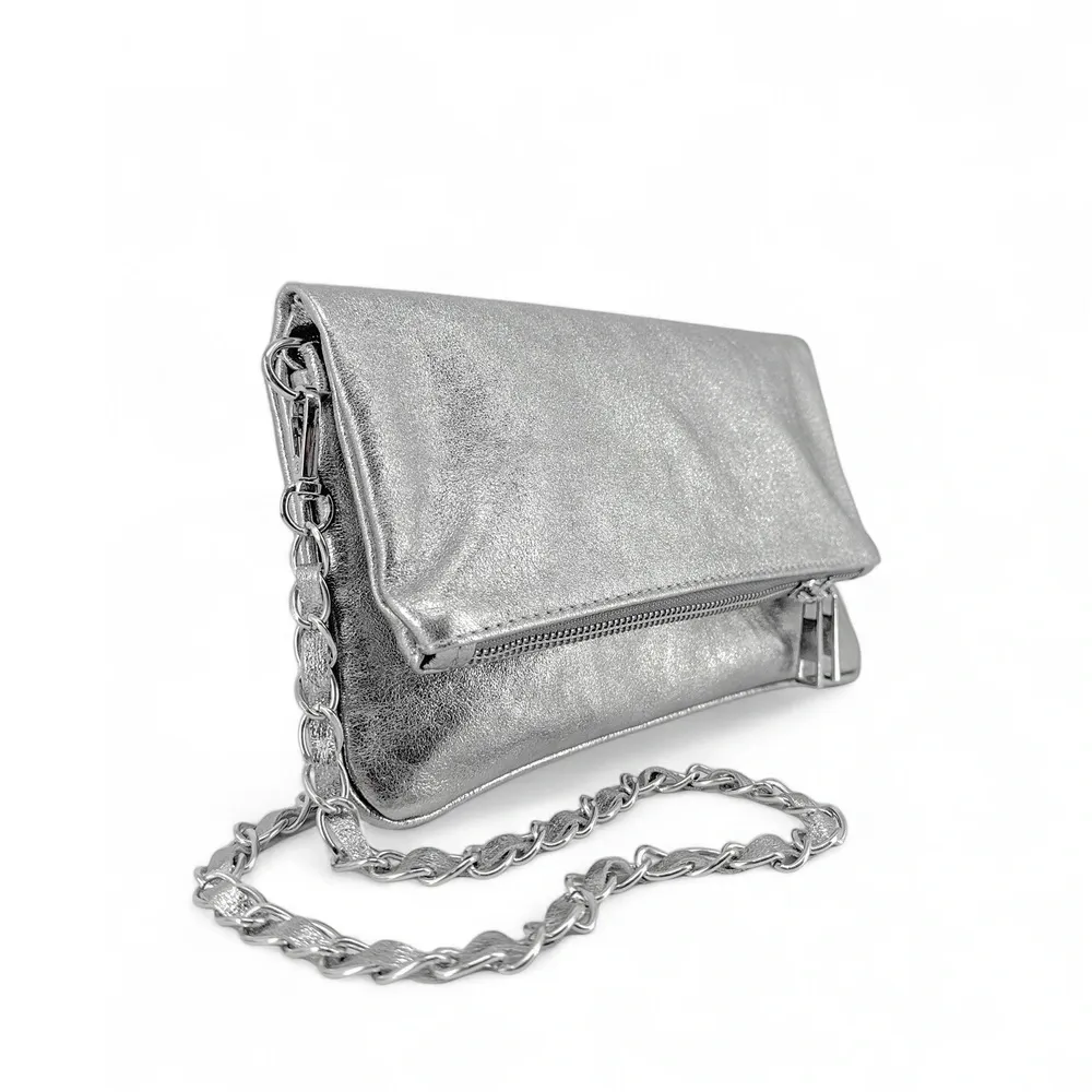 Sac pochette en cuir irisé ROXANE Argent clair - Image 6