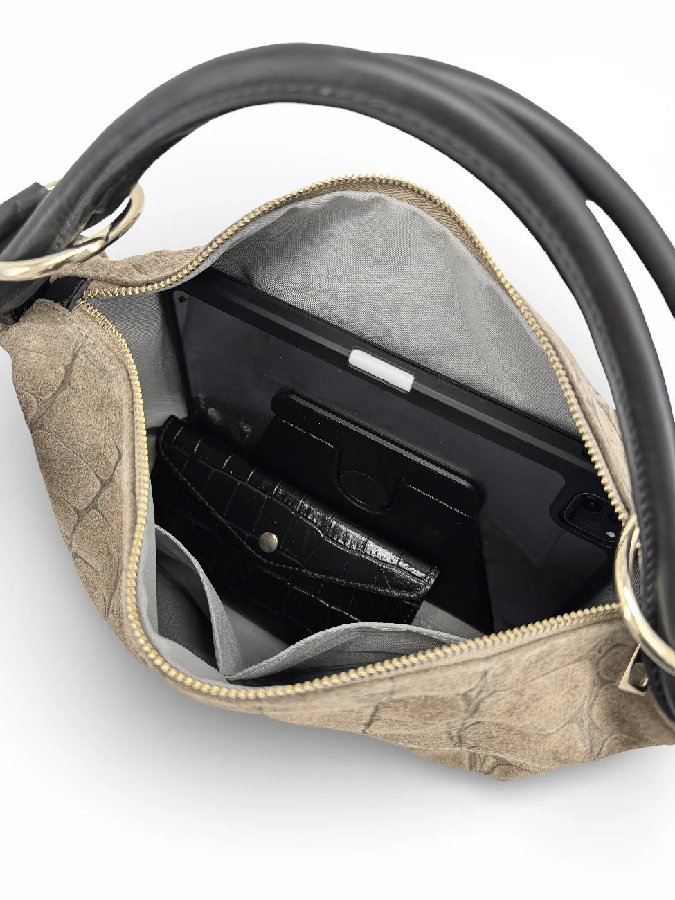 Sac pochette en daim embossé crocodile MAXINE Beige crème - Image 3