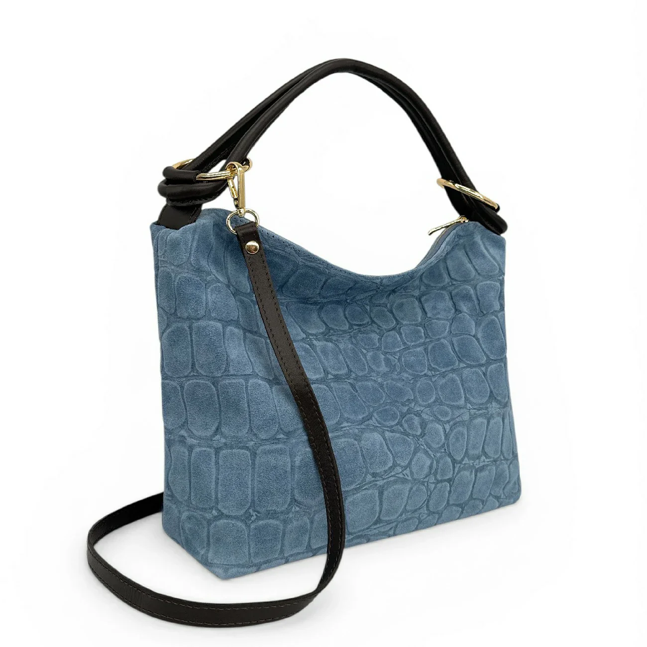 Sac pochette en daim embossé crocodile MAXINE Bleu denim - Image 2