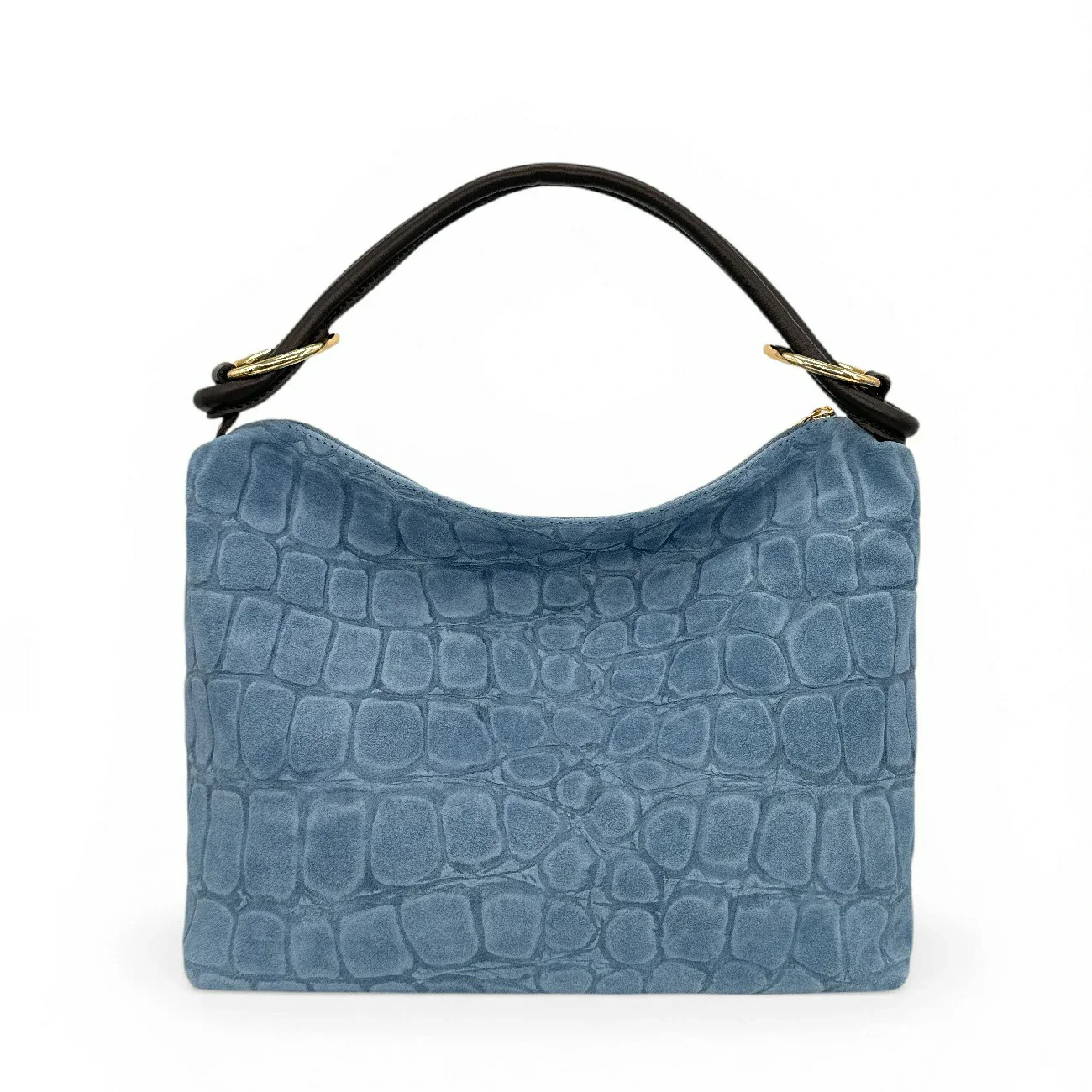 Sac pochette en daim embossé crocodile MAXINE Bleu denim - Image 8