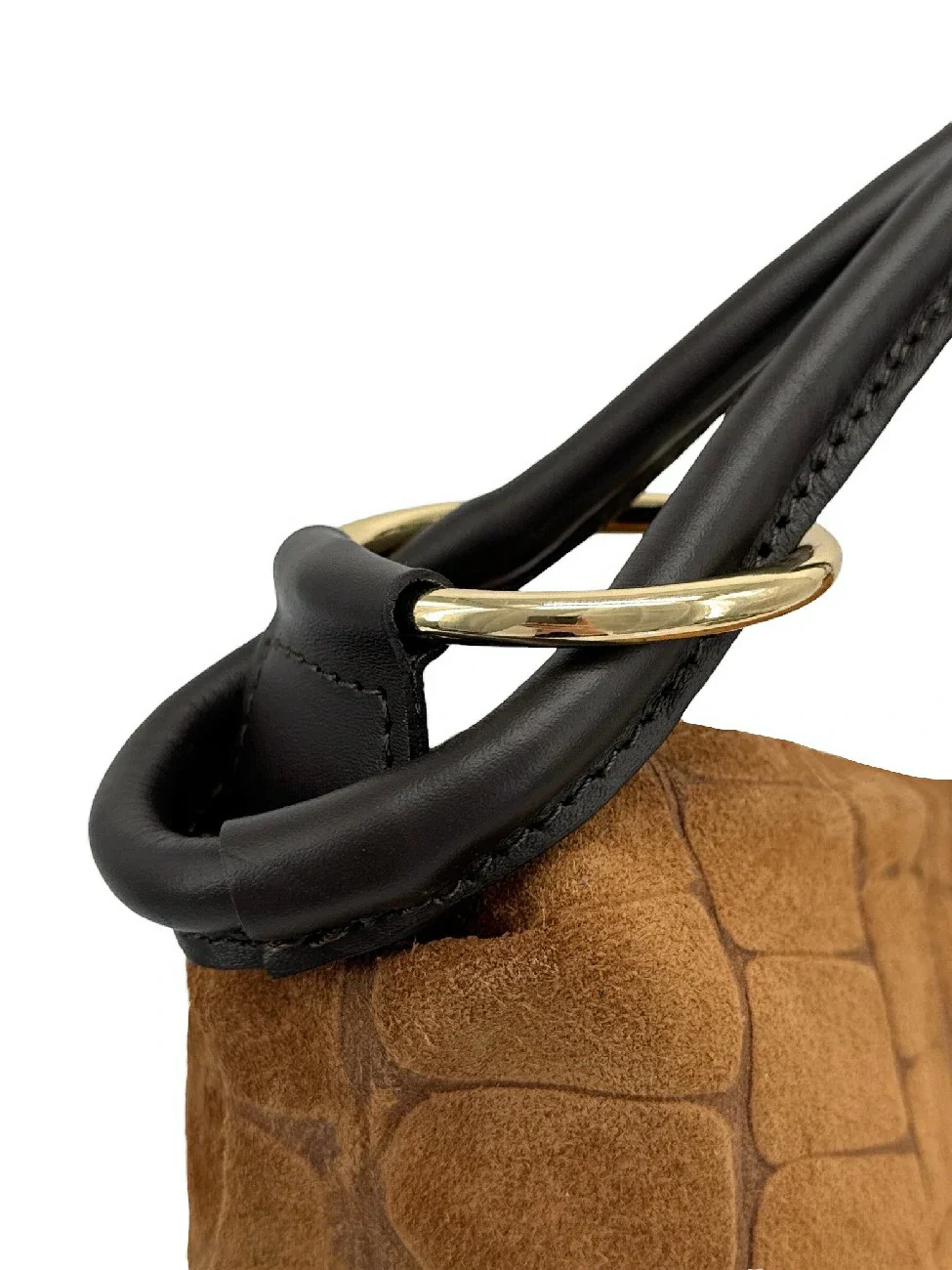 Sac pochette en daim embossé crocodile MAXINE Marron camel foncé - Image 5