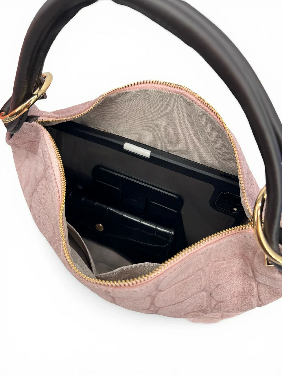 Sac pochette en daim embossé crocodile MAXINE Rose nude - Image 3