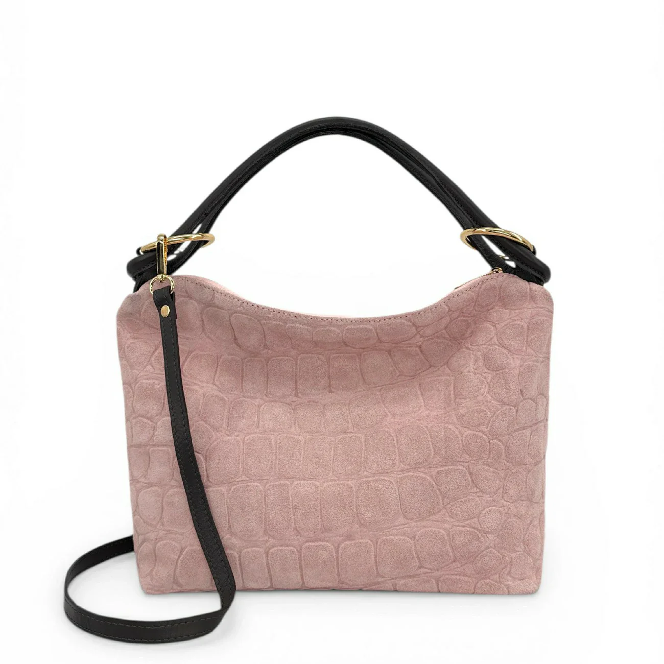 Sac pochette en daim embossé crocodile MAXINE Rose nude - Image 4