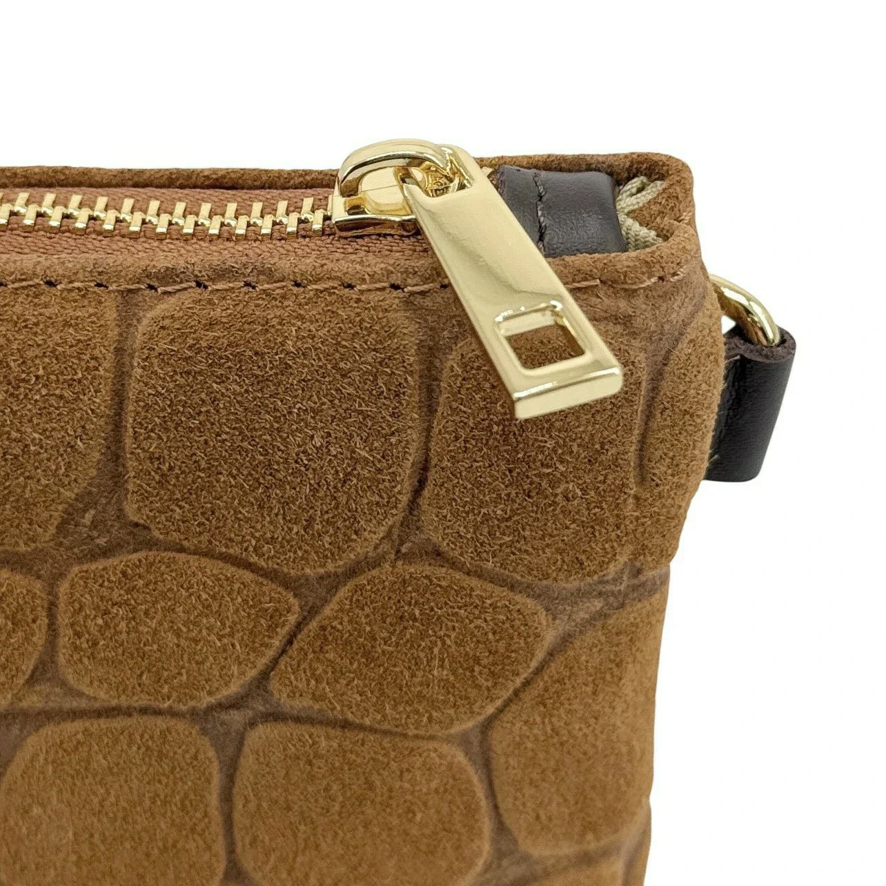 Sac pochette en daim embossé crocodile ZELINE Marron camel foncé - Image 5