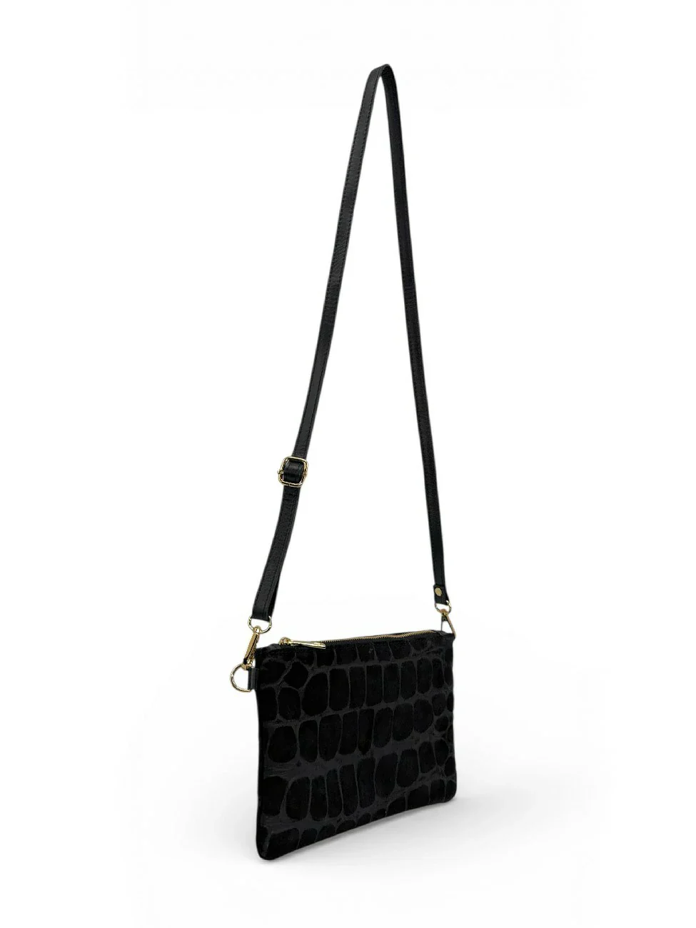 Sac pochette en daim embossé crocodile ZELINE Noir - Image 7