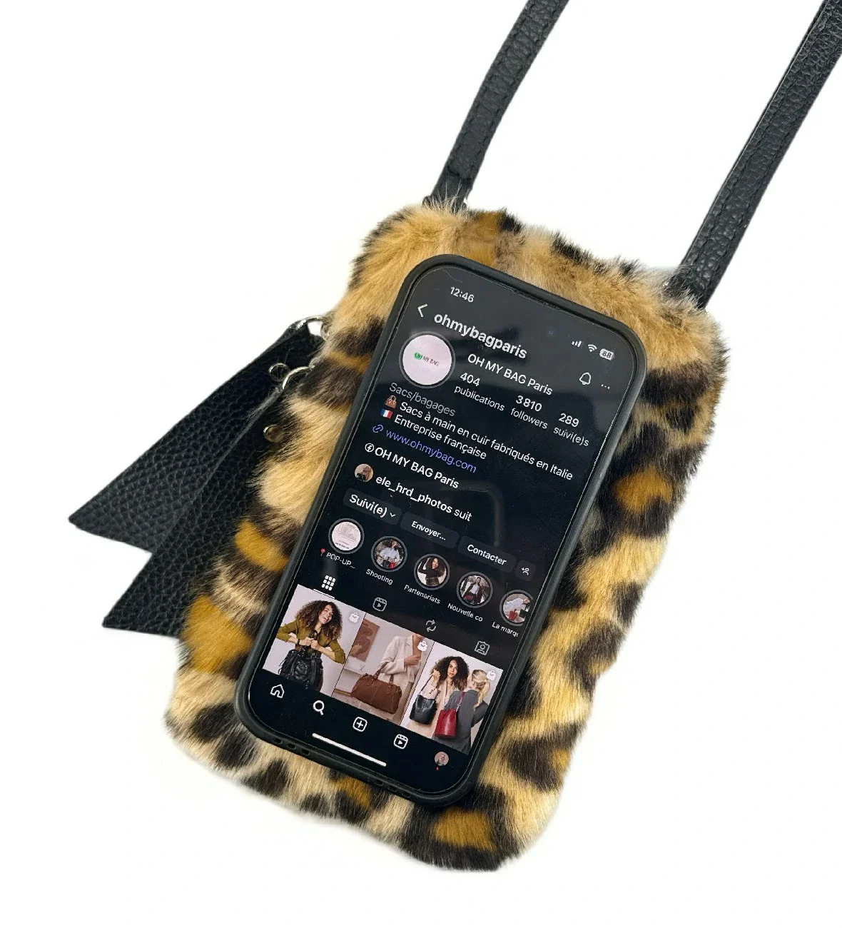 Sac pochette téléphone en cuir et poils synthétiques TABBY POCKET Léopard - Image 2