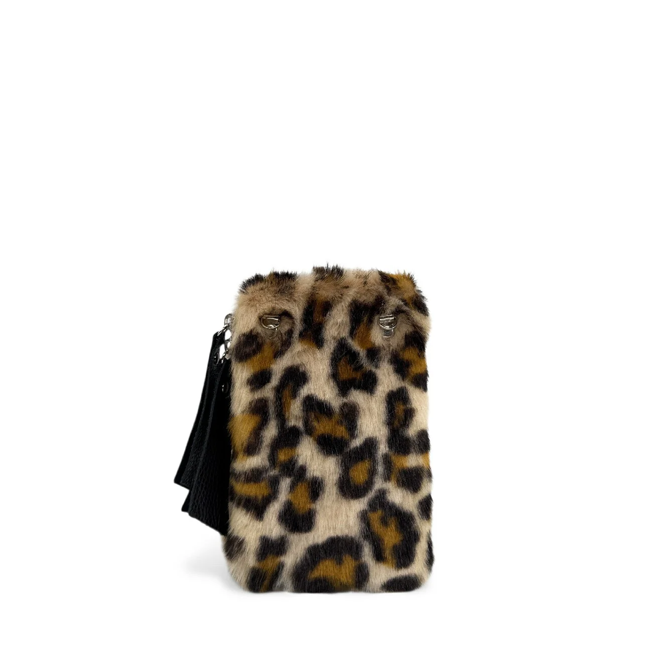 Sac pochette téléphone en cuir et poils synthétiques TABBY POCKET Léopard crème - Image 4