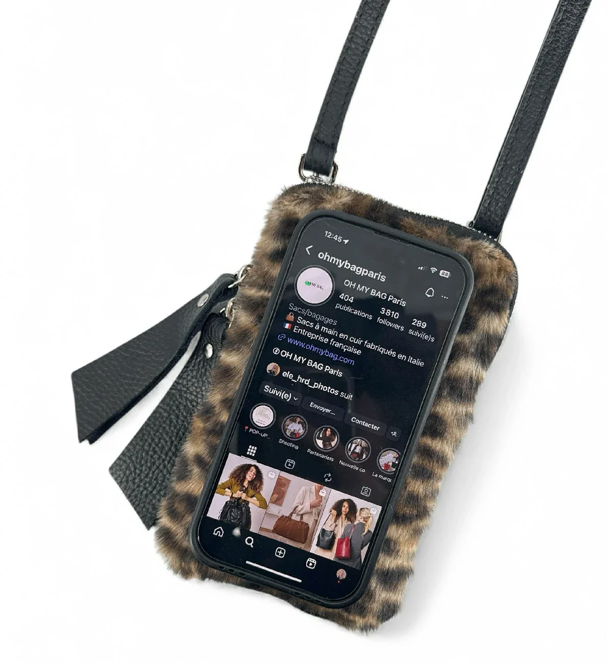 Sac pochette téléphone en cuir et poils synthétiques TABBY POCKET Ocelot - Image 2