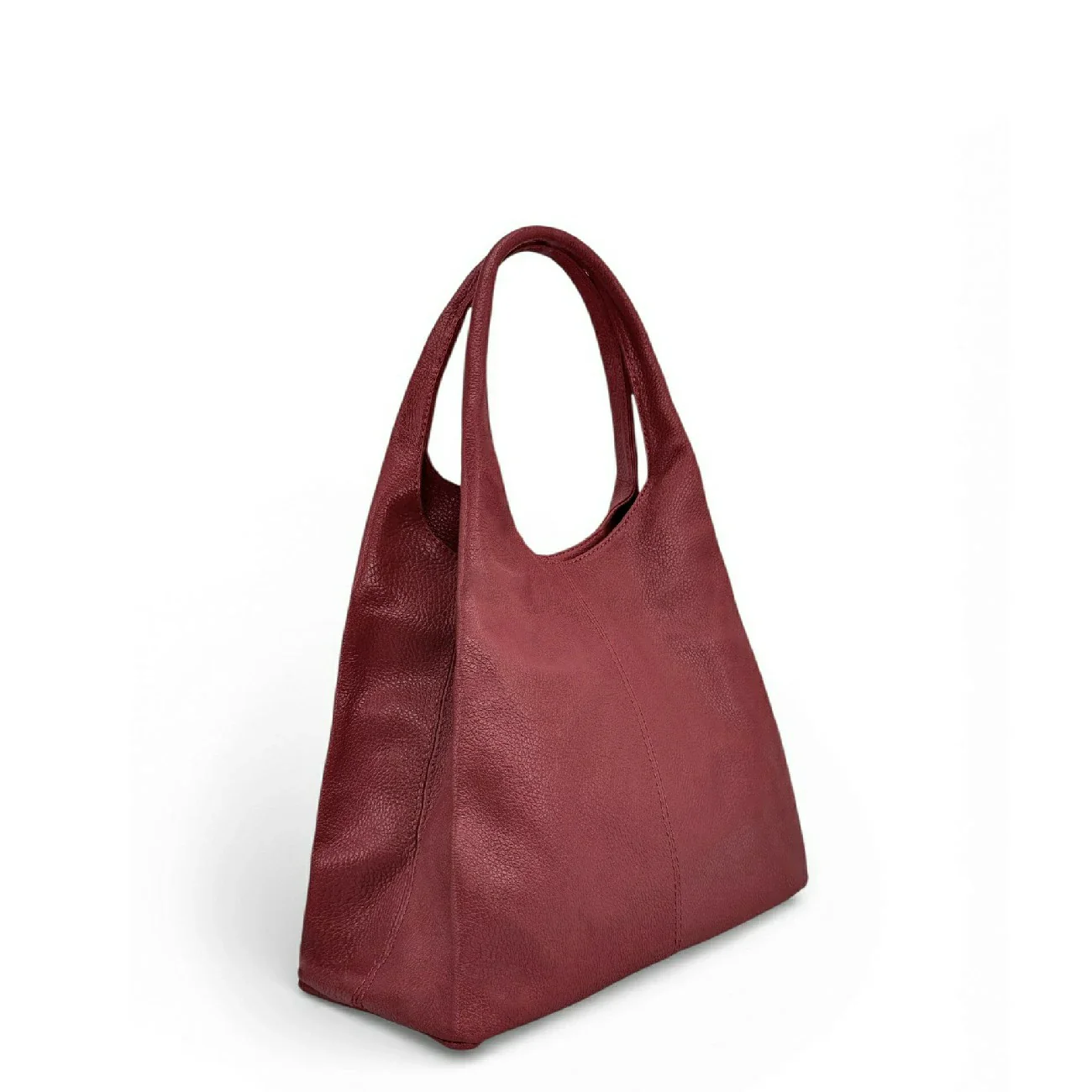 Sac porté épaule en cuir grainé BOSTON Rouge bordeaux - Image 2