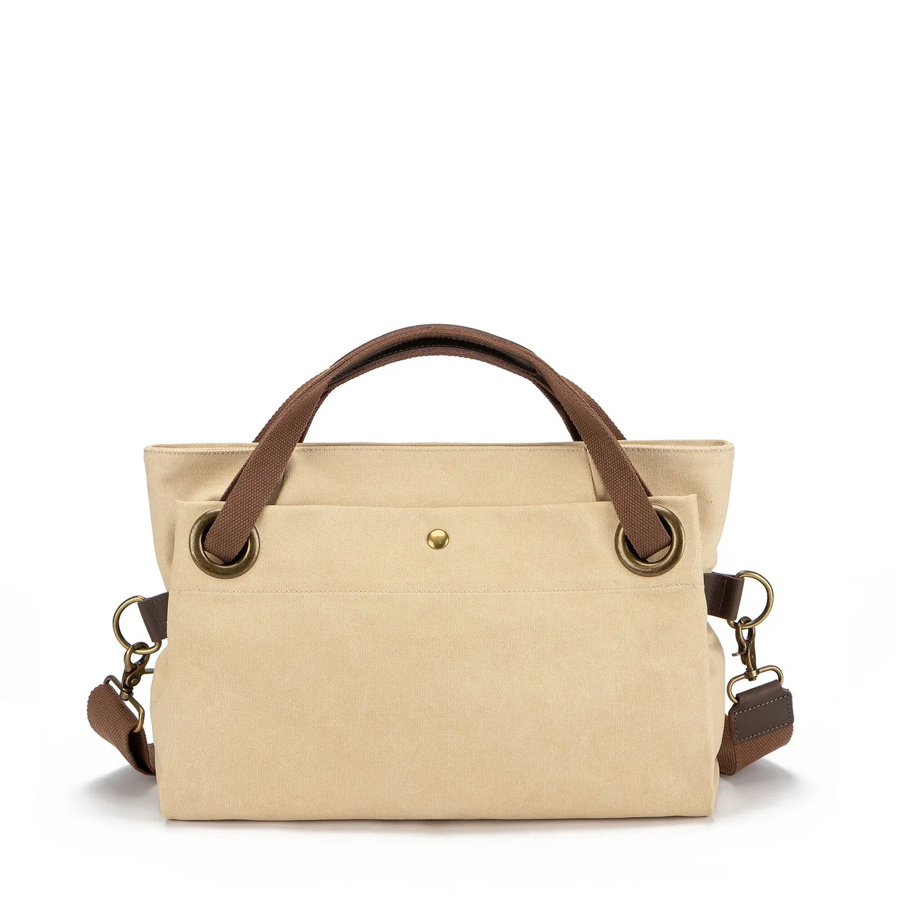 Sac porté épaule en cuir et toile TOBAGO M Beige - Image 3