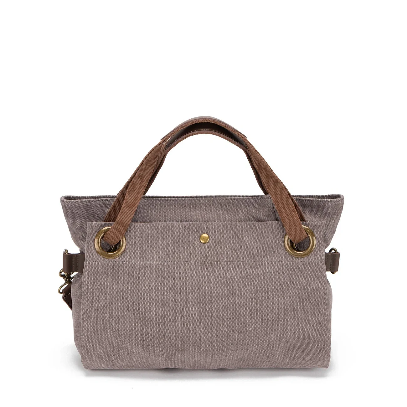 Sac porté épaule en cuir et toile TOBAGO M Gris taupé - Image 3