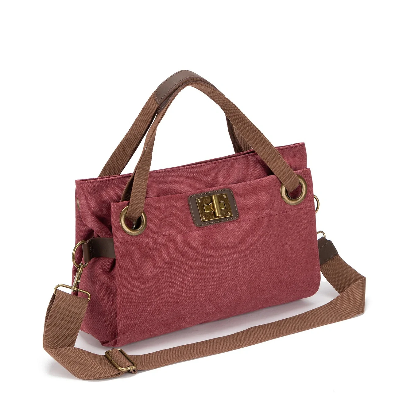 Sac porté épaule en cuir et toile TOBAGO M Rouge bordeaux - Image 2