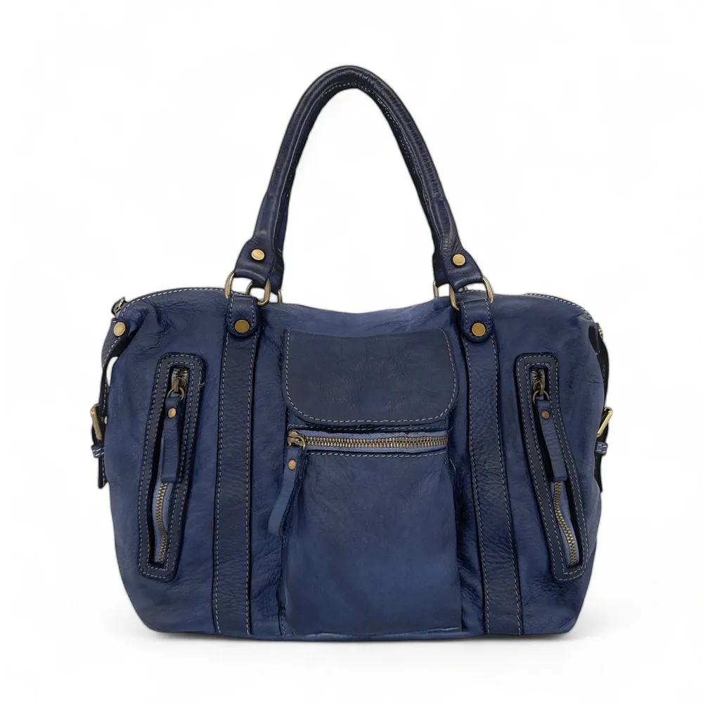 Sac porté épaule en cuir vintage MISS MY Bleu profond