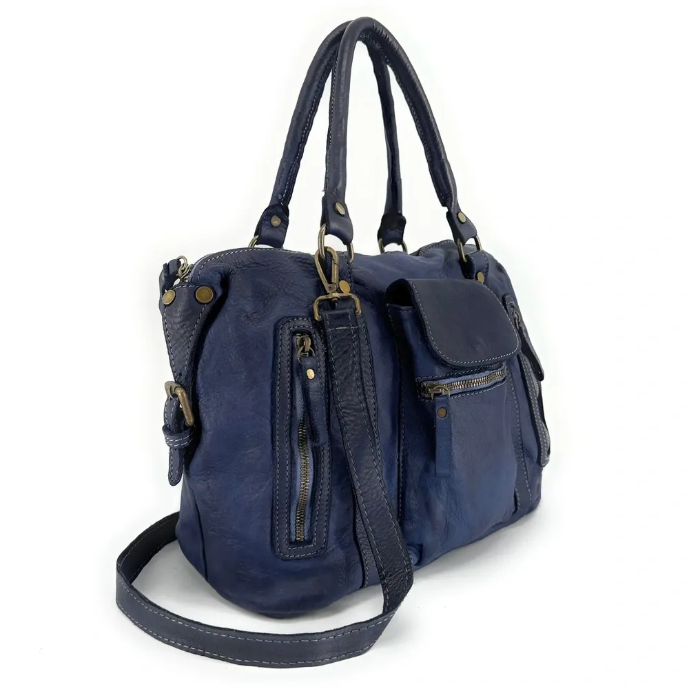 Sac porté épaule en cuir vintage MISS MY Bleu profond - Image 2