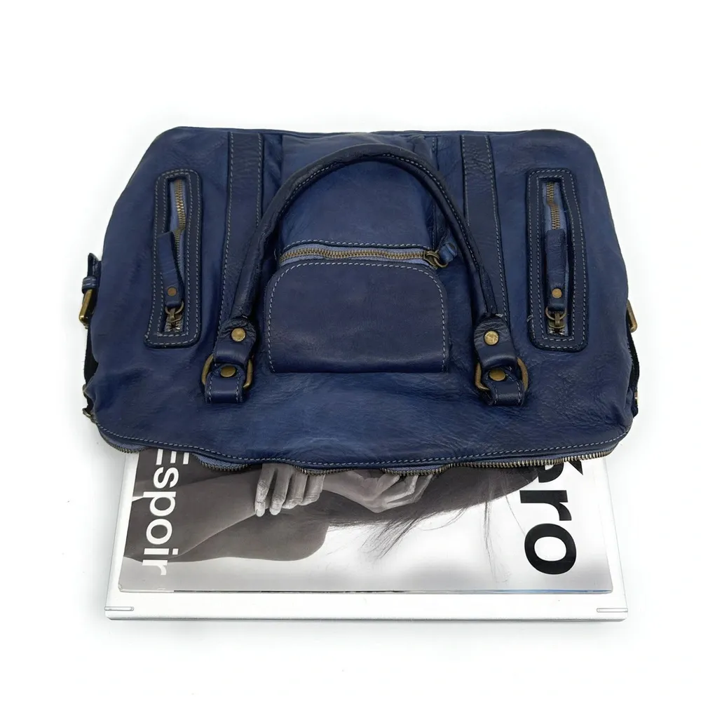 Sac porté épaule en cuir vintage MISS MY Bleu profond - Image 4
