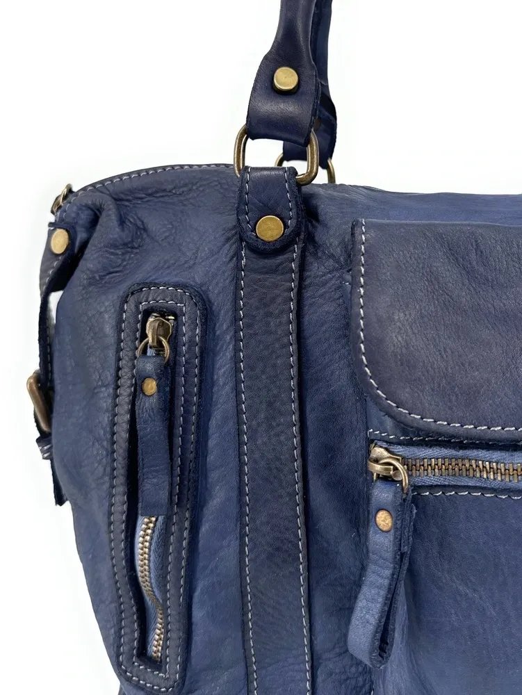 Sac porté épaule en cuir vintage MISS MY Bleu profond - Image 5