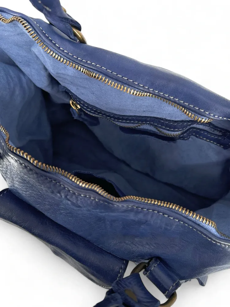 Sac porté épaule en cuir vintage MISS MY Bleu profond - Image 6