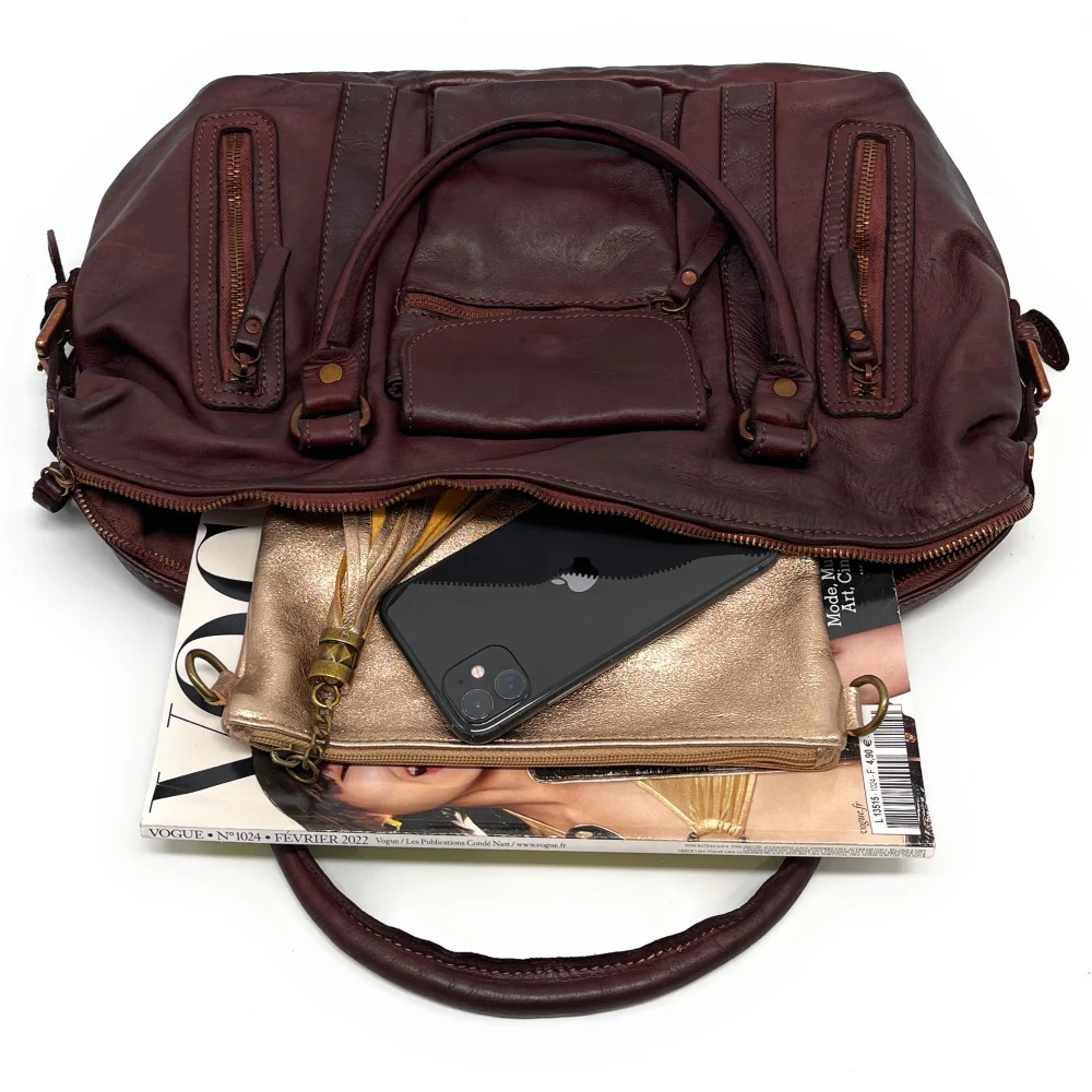 Sac porté épaule en cuir vintage MISS MY Bordeaux - Image 4