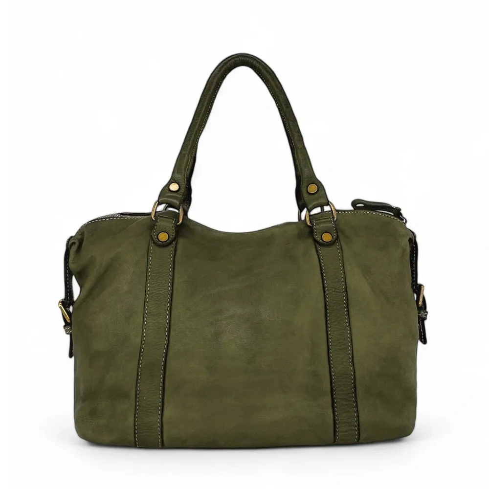 Sac porté épaule en cuir vintage MISS MY Kaki - Image 3