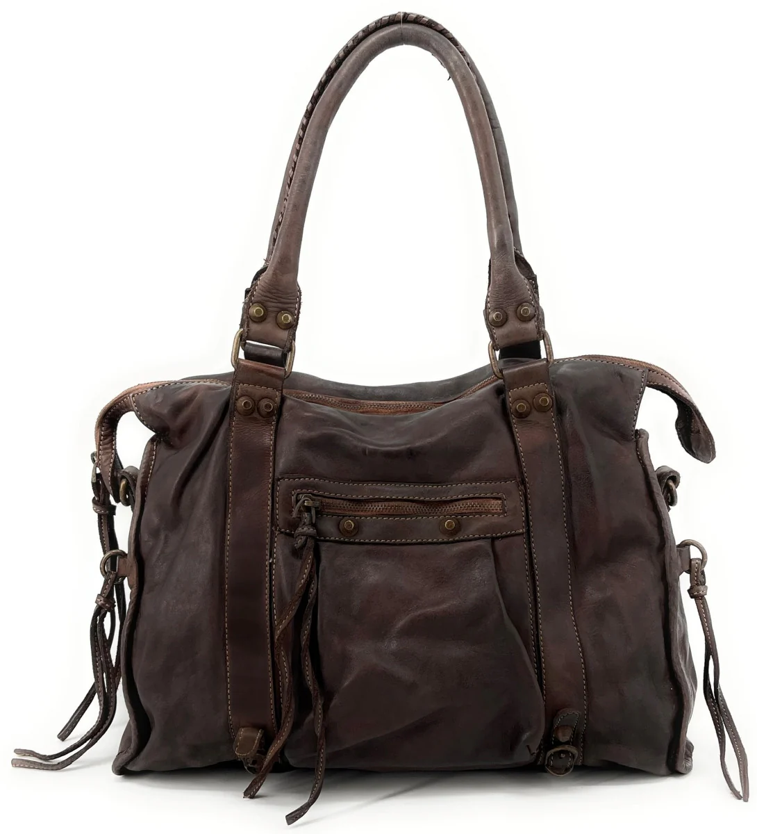 Grand sac en cuir vintage STORM XL HURRICAN Chocolat