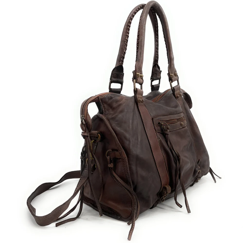 Grand sac en cuir vintage STORM XL HURRICAN Chocolat - Image 2