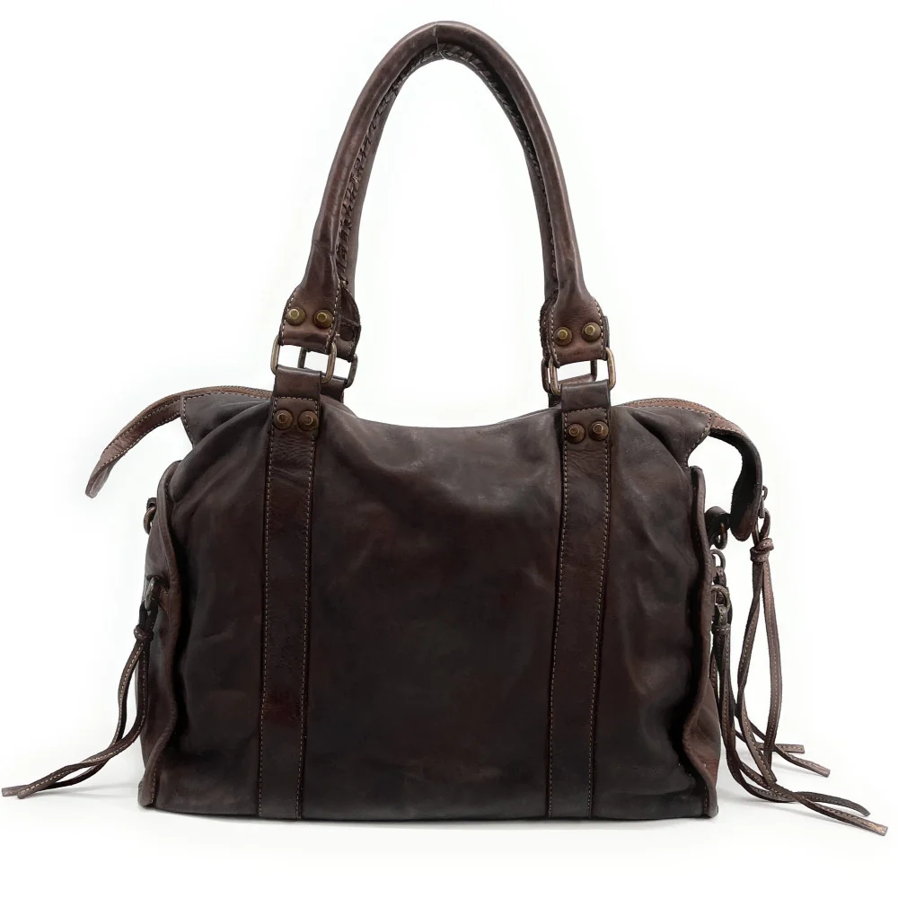 Grand sac en cuir vintage STORM XL HURRICAN Chocolat - Image 3