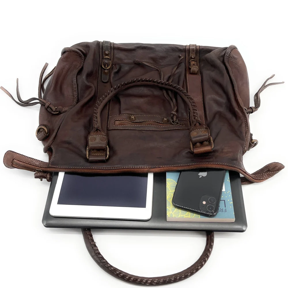 Grand sac en cuir vintage STORM XL HURRICAN Chocolat - Image 4