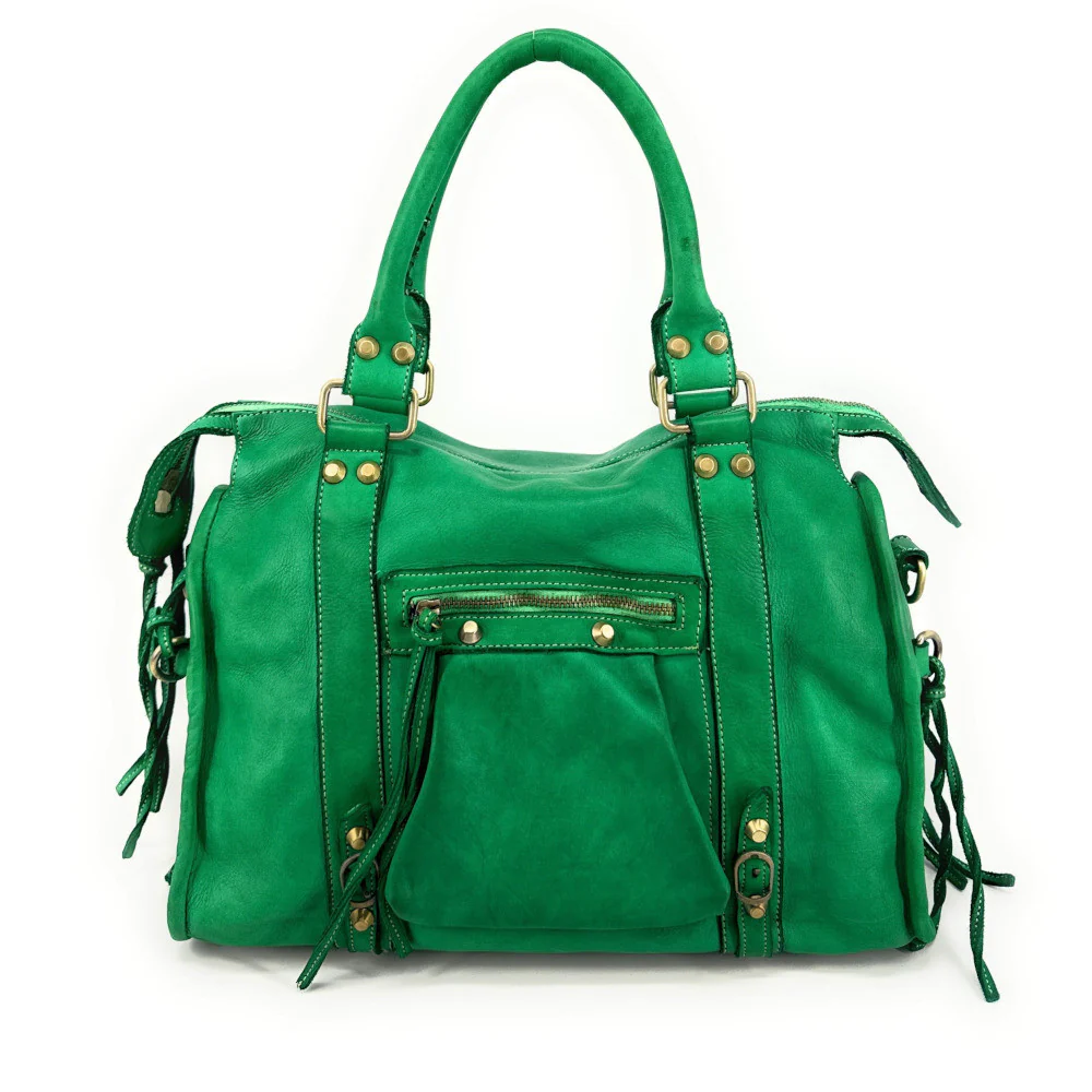 Grand sac porté épaule en cuir vintage STORM XL HURRICAN Vert anglais