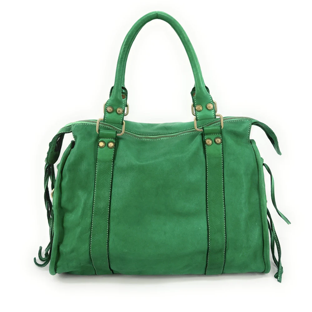 Grand sac porté épaule en cuir vintage STORM XL HURRICAN Vert anglais - Image 3