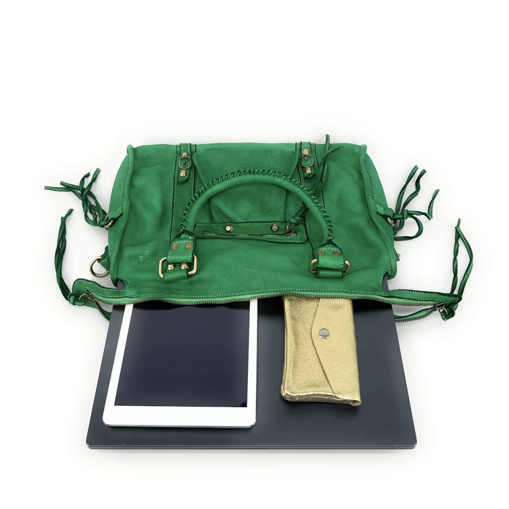 Grand sac porté épaule en cuir vintage STORM XL HURRICAN Vert anglais - Image 4