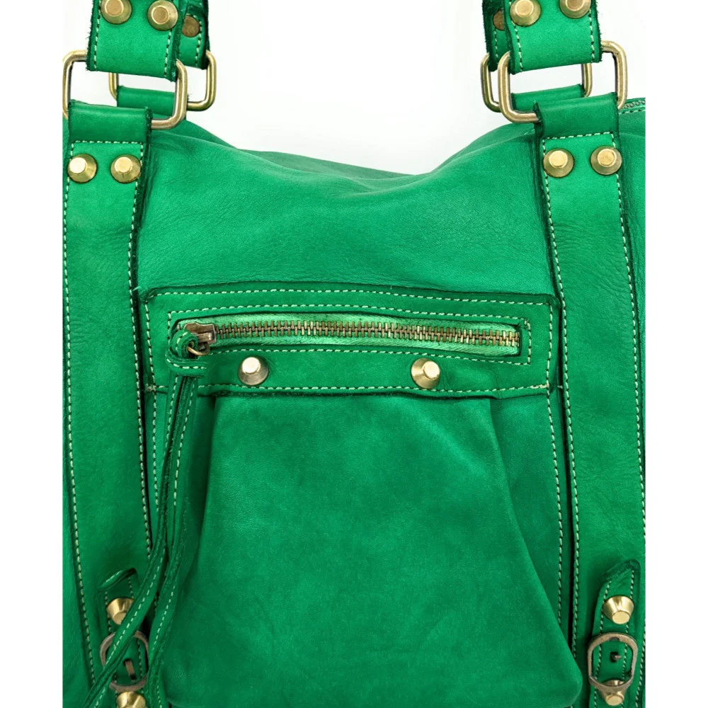 Grand sac porté épaule en cuir vintage STORM XL HURRICAN Vert anglais - Image 5